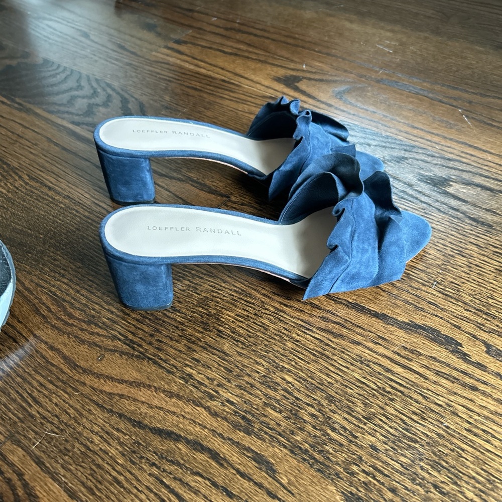 Loeffler Randall Navy Suede Ruffle Mules